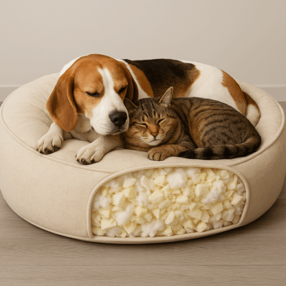 dog & cat cuddled up