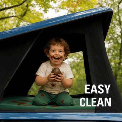 Kid with easter egg on easy clean pop top mattress