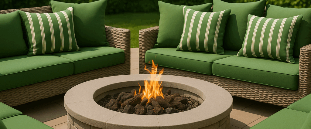 Outdoor Fire Pit with Rattan Sofas