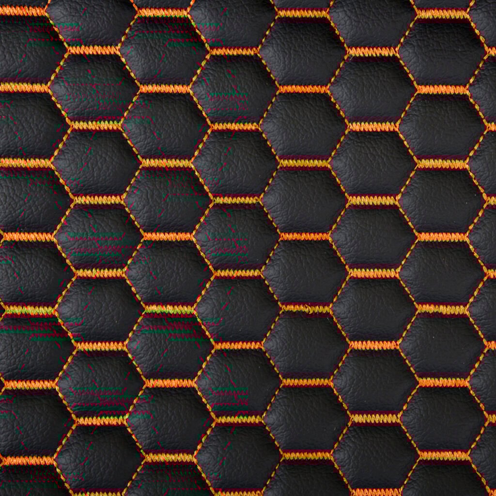 Pre-stitched Orange Honeycomb vinyl backed with 6 mm foam for automotive upholstery