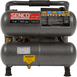 Senco PC0968 10 Litre Compressor (240 V) – oil-free portable air compressor with 10 L tank, roll cage, and 17 kg lightweight design for professional use.