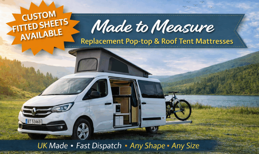 Replacement pop-top and roof tent mattress for campervan by lake made to measure foam mattress UK